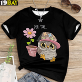 Bold Wisdom Owl Graphic Black Kids Oversized T-Shirt